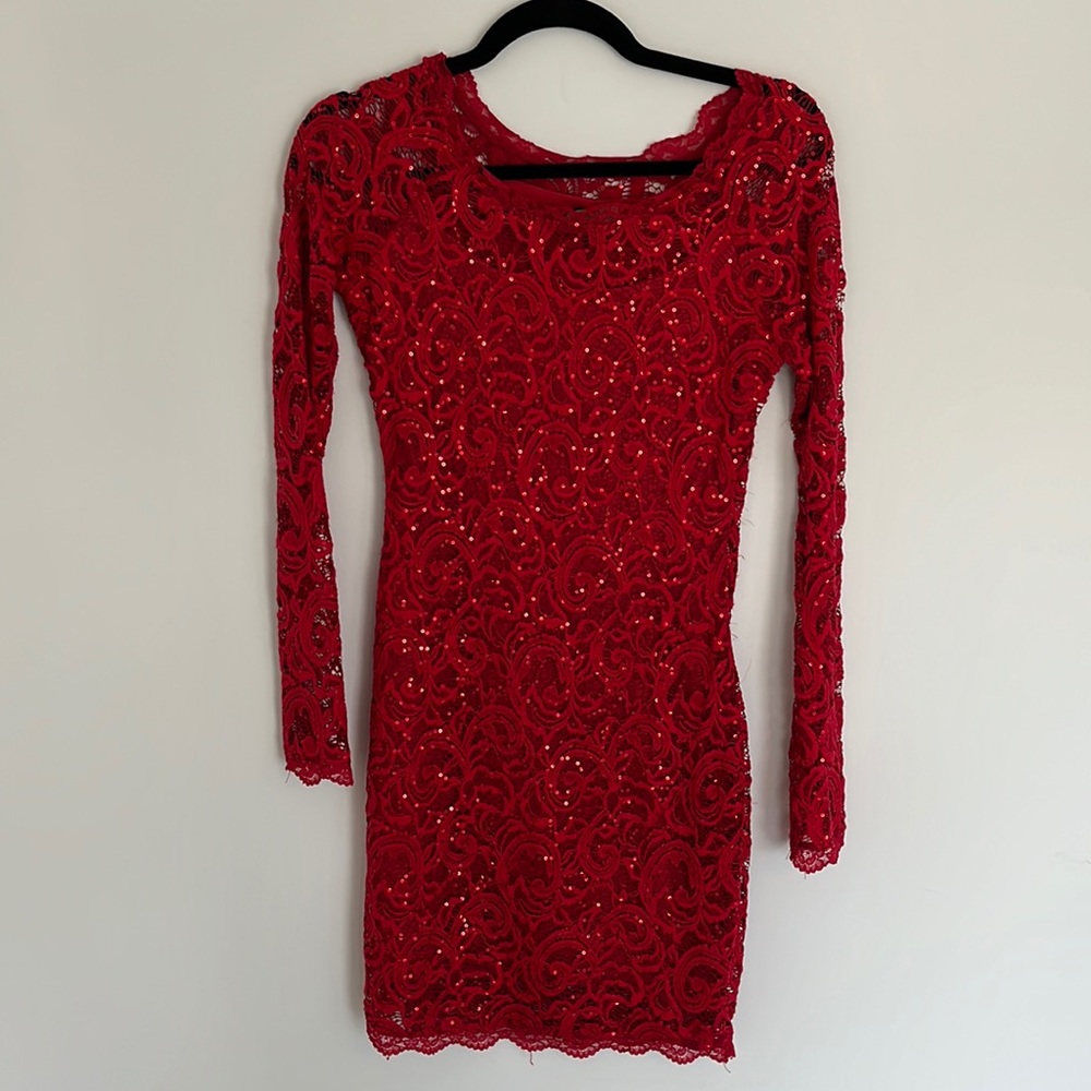Sequin Hearts Red Lace Dress